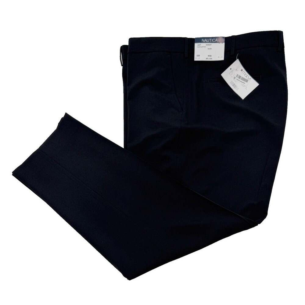 NEW NAUTICA Mens 46x33 Solid Black Stretch Soft Trousers/Dress Pants/Slacks